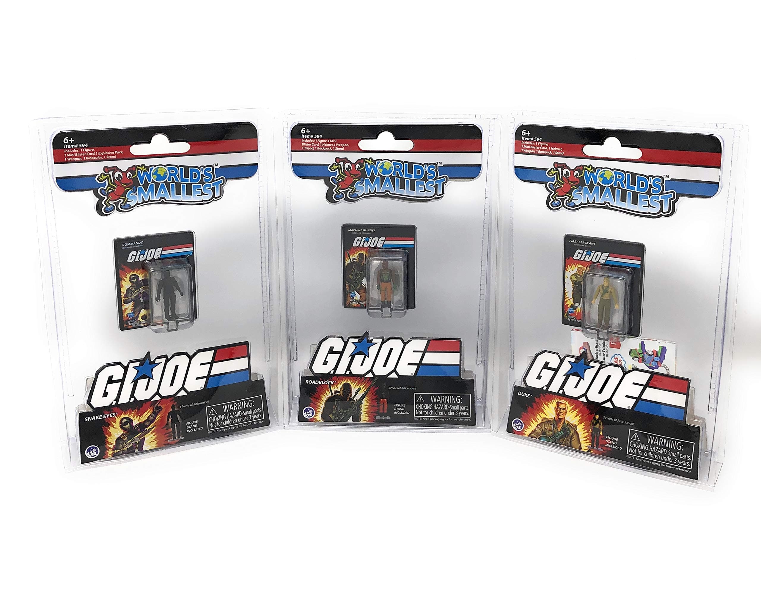 GI Joe Bundle Set of 3 Mini Figures - First Sergeant Duke - Machine Gunner Roadblock - Commando Snake Eyes
