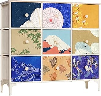 LYNCOHOME Chest of Drawers Bedroom Furniture, Fabric Storage Unit with 9 Drawers, Large Storage Organiser for Hallway, Living room, Kid's room, Closet, Office.