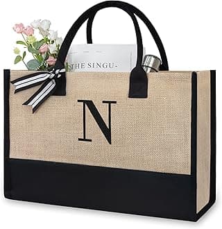 TOPDesign Personalized Initial Jute Bag, Tote Bag for Women
