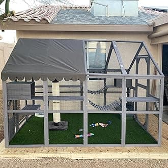 Cat House Outdoor Catio Kitty Enclosure with Super Large Enter Door,Wooden Cat Cage Condo Indoor Playpen with Platforms,Small House 110" L