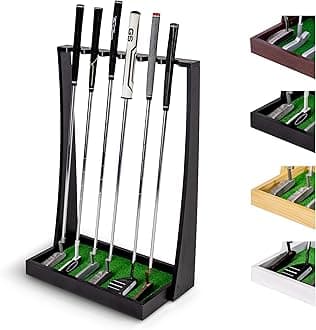 GoSports Premium Wooden Golf Putter Stand - Indoor Display Rack - Holds 6 Clubs - Black