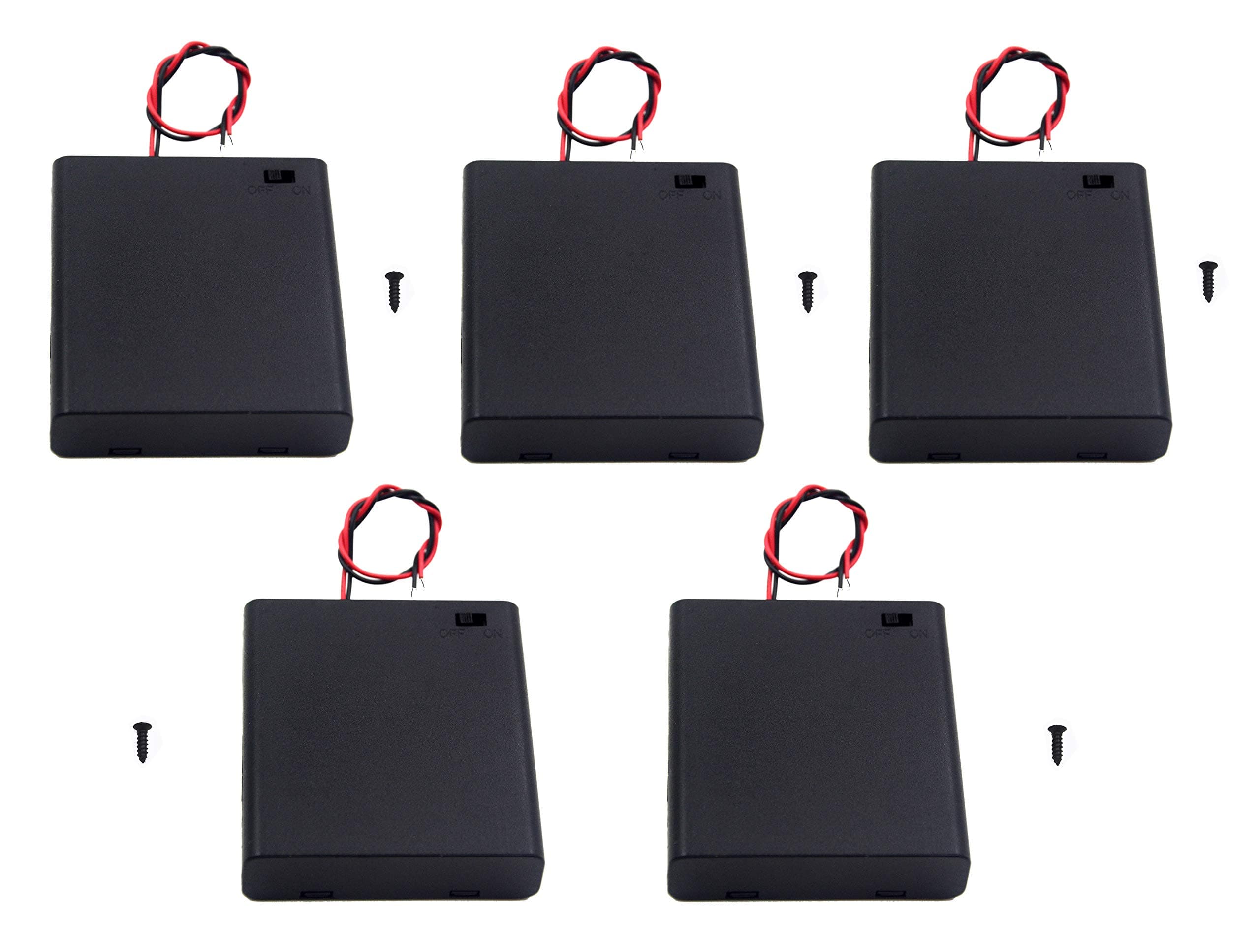 5PCS ON/Off Switch with Cover 4X 1.5V AA Battery Holder Battery Case Battery Box with 5.5" Black Red Wire Leads