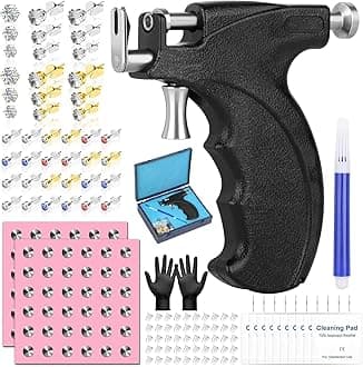 Professional Ear Piercing Gun, Reusable Ear Piercing Machine with Stainless Steel Piercing Studs, Colorful Crystal Earrings Set for At Home Salon Earlobe Cartilage Helix Tragus Piercing Tool Kit