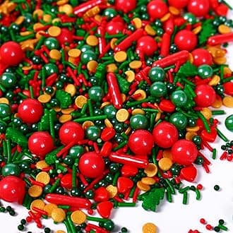 Christmas Sprinkles for Cookies, Red and Green Sprinkles With Green Tree & Gold Star, Perfect for Christmas Dessert Party 4.23 Ounce