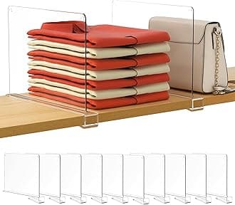 HBlife 10 Pack Clear Shelf Dividers, Vertical Purse Organizer for Closet Perfect for Sweater, Shirts, Handbags in Bedroom and Kitchen, Adjustable Acrylic Bookshelf for Organization