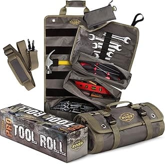 The Ryker PRO Official Tool Roll Organizer Bag – Motorcycle Roll w/4 Detachable Pouches & Wrench Wrap Roll Up Tool Roll Bag Organizer for Mechanic & Tools Storage