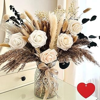 Artificial Flowers In Vase For Dining Table Centrepiece, Pampas Grass With Vase Included For Living Room Bedroom Decor, Artiticial Flowers Prime Delivery Aesthetic Room Decor