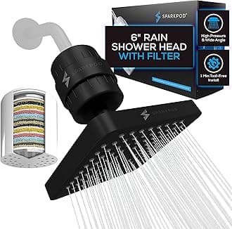 Luxury Filtered Shower Head Set 23 Stage Shower Filter - Reduces Chlorine and Heavy Metals - High Pressure Showerhead Filter (6" Square, Midnight Black Matte)