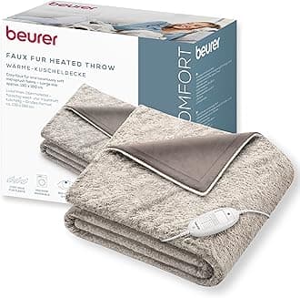 Beurer HD 75 Nordic electric blanket,cosy heated blanket in faux fur look, with 6 temperature settings, machine washable at 30 °C,electric blanket with automatic switch-off, beige/brown, 180 x 130 cm