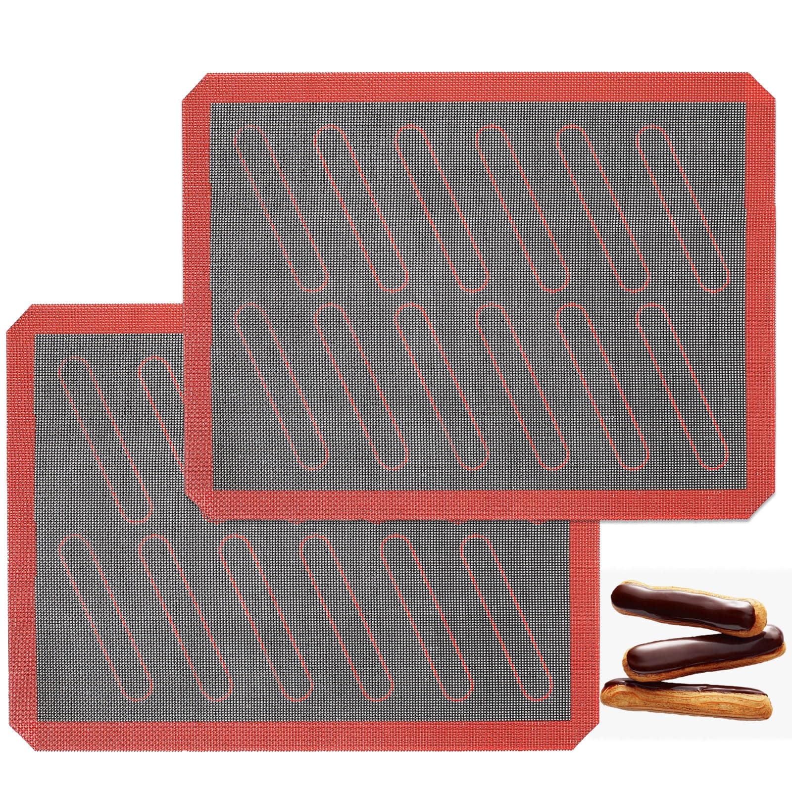 Perforated Silicone Baking Mats with 12 Printed Oblong Eclair Guides