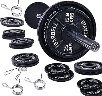 Signature Fitness Olympic 2-Inch Cast Iron Plate Weight Plate for Strength Training and Weightlifting, Optional 7FT Olympic Barbell Set, Multiple Sizes