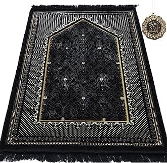 Wide Turkish Prayer Rug - Plush Velvet Muslim Janamaz Islamic Namaz Seccade Prayer Mat Free Cap Carpet Green