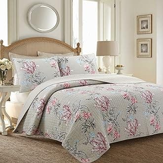 Cozy Line Home Fashions Taupe Khaki Floral Blooming 100% Cotton Reversible Quilt Bedding Set, Coverlet, Bedspread (Taupe Blooming, King - 3 Piece)