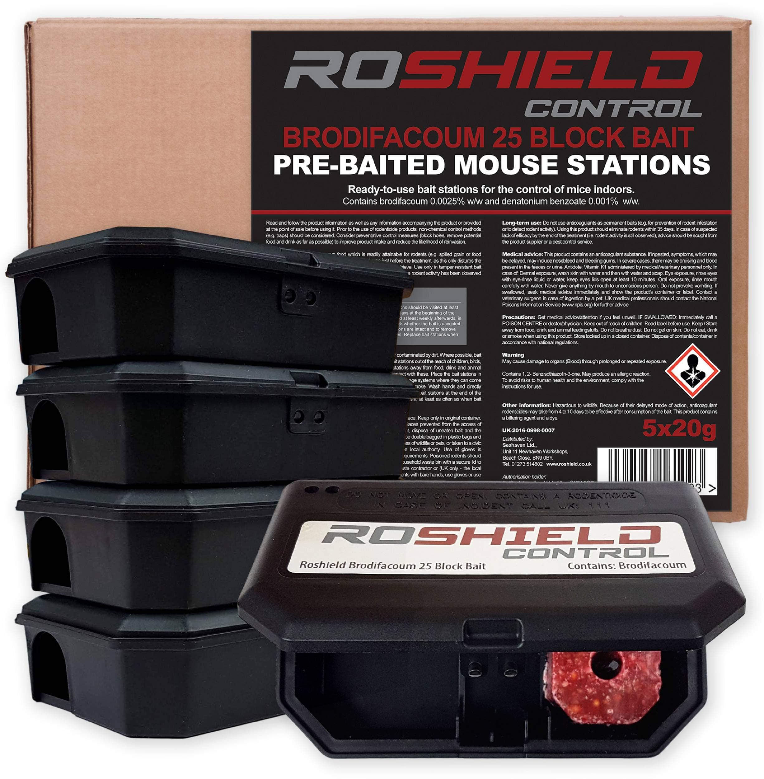5 PRE-BAITED Mouse Poisoning Bait Box Kit | Single Feed Mice Killer | Mouse Traps for indoor/Outdoor Fast & Safe Infestation Control | READY -TO USE, Brodifacoum Mice killer, UK Made