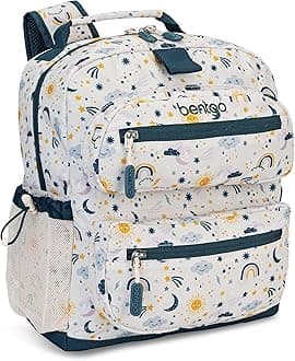 Bentgo® Kids Backpack - Lightweight 14” Backpack in Unique Prints for School, Travel, & Daycare - Roomy Interior, Durable & Water-Resistant Fabric, & Loop for Lunch Bag (Friendly Skies)