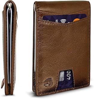 Bryker Hyde RFID Blocking Slim Minimalist ID Inside Front Pocket Wallet, Money Clip, 9 Slots, Leather (Dark Brown w/Pull Out Card Slot)