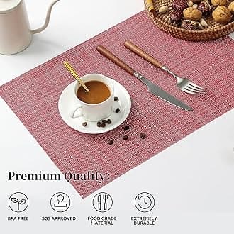 Leetaltree Red Placemats Set of 8 - Heat Resistant Non-Slip Place mats for Dining Table, Washable Durable PVC Vinyl Woven Table Mats（Red, 8）