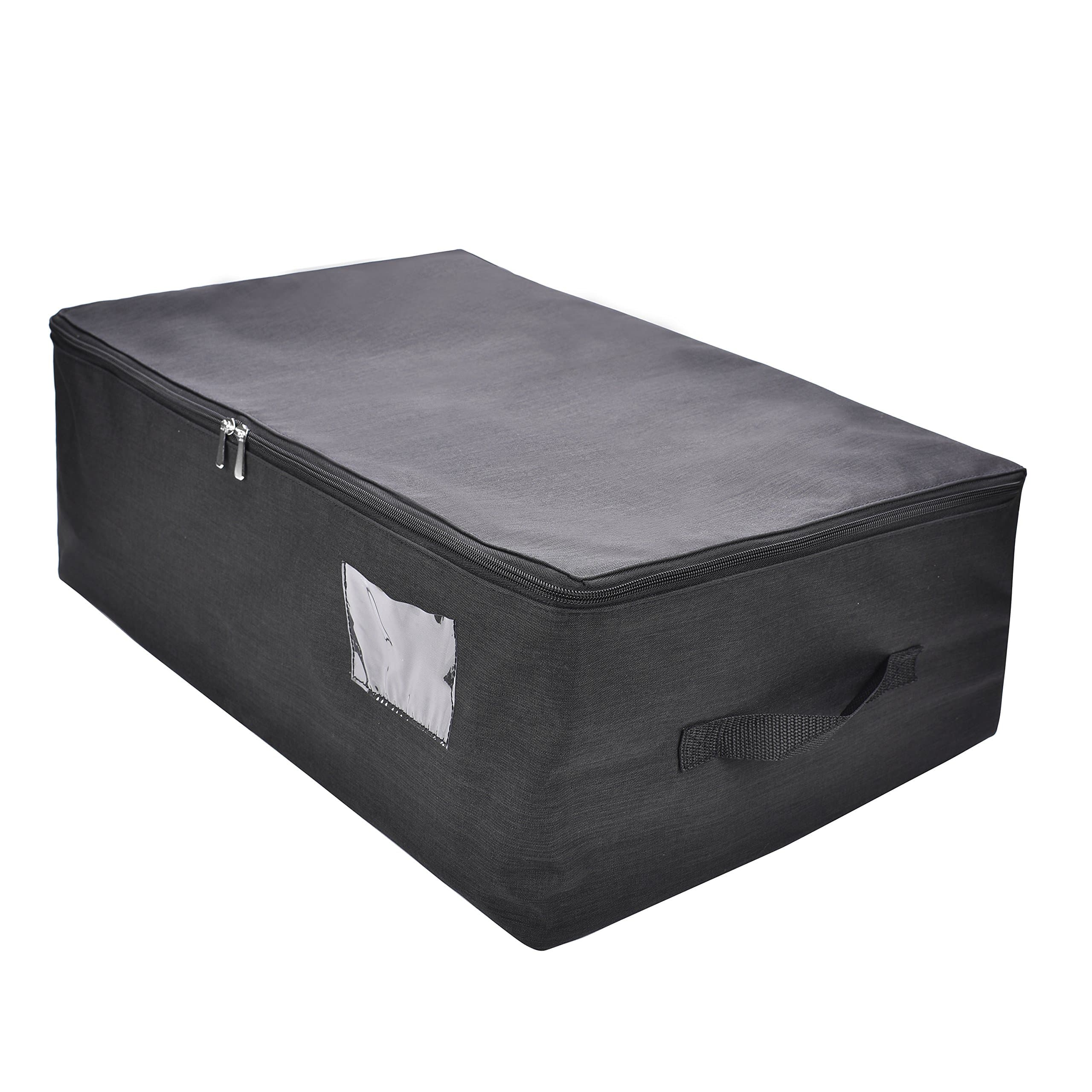 Nuggi Clothes Storage Bag Underbed Storage Bag for Comforters Blanket Dustproof Moistureproof (Black, L)
