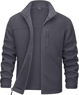 MAGCOMSEN Men's Zip Up Polar Fleece Jacket Without Hood Active Golf Jackets with 3 Pockets