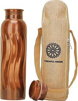 100% Pure Copper Water Bottle for Drinking, 34 Oz Antique Finish Copper Bottle –Leak-Proof,Eco-Friendly, BPA-free Ayurvedic Vessel for Meditation,Yoga, Office, Travel with Carry bag - 1l/1000ml