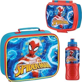 Spiderman 3-Piece Kids Lunch Box Set, Insulated Bag, Snack Box, BPA-Free 14.5 fl oz Water Bottle, Gifts for Kids, Boys (Multicolor Spiderman)