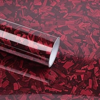 Lypumso Red Forged Carbon Fiber Vinyl Wrap, High Gloss Car Wrap Vinyl Roll, Auto DIY Decal Film Sheet with Air Release Technology, Self-Adhesive Car Wrapping 1ft x 10ft