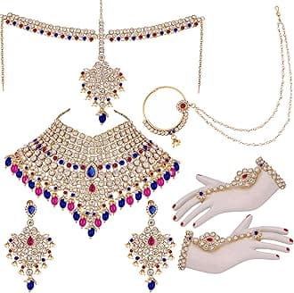 Lucky Jewellery Wedding Designer Gold Plated Dulhan Choker Bridal Set with sheeshpatti for Girls & Women (2475-L1ZS-KD124-)