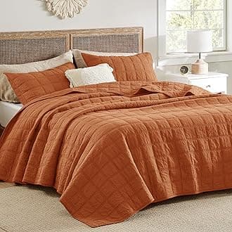 Bedsure 100% Cotton Quilt, Queen Size Bedspread, Lightweight Soft Bed Coverlet, 3-Piece Cozy Stitching Quilt Set with 2 Pillow Shams in Geometric Pattern for All Season, 90x96 inches, Terracotta