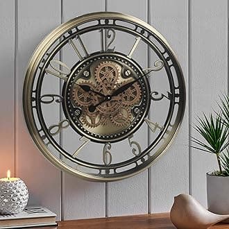 CLXEAST 28 Inch Large Moving Gear Wall Clock for Living Room Decor, Modern Farmhouse Wall Clock for Home Office,Brass Gold,House Warming Gifts New Home