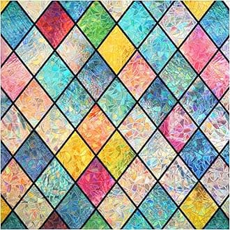 Haton Stained Glass Window Film, Rainbow Window Privacy Film, Decorative Sun Blocking Glass Clings Stickers, Static Cling Colorful Lattice Coverings Decals for Home Door 23.6" x 118.1"