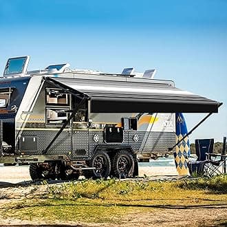 YESCAMP Manual RV Awning Complete Kit Retractable Camper Awning for RV or Trailers RV Roll Out Awning for Camper or 5th Wheel,Travel Trailers,Toy Haulers,Motohome(16Ft,Black Frame,Black Stripe)