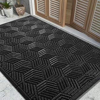 Large Door Mat 47x32, All-Season Waterproof Outdoor Mats for Front Door Entrance with Drainage Holes, Heavy Duty Non-Slip Doormat for Garage Patio Entryway Indoor, Black