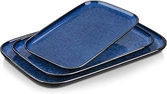 vancasso Stern Serving Platter & Tray Set, 3-Piece Ceramic Serving Plates for Parties, 15.1/13.1/11 Inch Easy-Clean Large Serving Dish for Main Course and Side Dishes, Blue