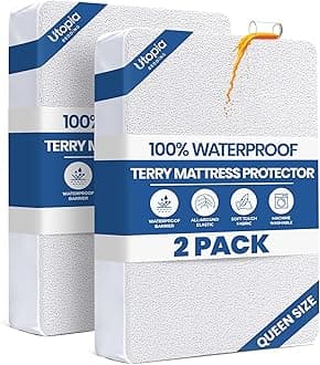 Queen Size Mattress Protector Waterproof 2 Pack, Premium 200 GSM Terry Mattress Cover, Soft & Breathable Bed Cover, Fitted Sheet Style Stretchable Deep Pockets 17" by Utopia Bedding (White)