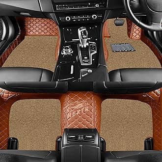Premium 7D Car Floor Mat Full Set for Toyota Fortuner Old Model (2010-2016)|| Luxury Leather with Grass Mat Complete Set || 100% Waterproof and Washable || Color : (Tan and Brown)