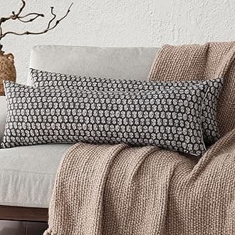 Foindtower Set of 2 Decorative Neutral Body Lumbar Throw Pillow Covers Vintage Accent Farmhouse Cushion Covers Boho Floral Home Decor for Sofa Couch Chair Bedroom Living Room,14×36 Inch,Black