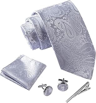 Massi MorinoMen's Tie Set with Pocket Square, Cufflinks, Clip and Gift Box for Wedding