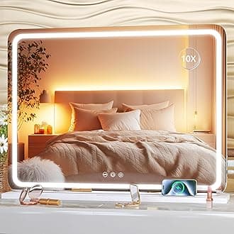 Hasipu Vanity Mirror with Lights, 22.8" x 18" LED Makeup Mirror, Lighted Makeup Mirror with Dimmable 3 Modes, Touch Screen Control Vanity Mirror Round White