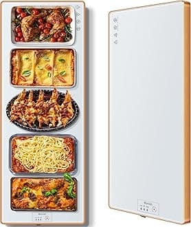 Electric Warming Tray (Extra Long 40"x12")，Food Warmers for Parties Buffet with Thermostat & Full Surface Heating, Tempered Glass Warming Mat for Food, Temperature Adjustable Food Warming Mat, White