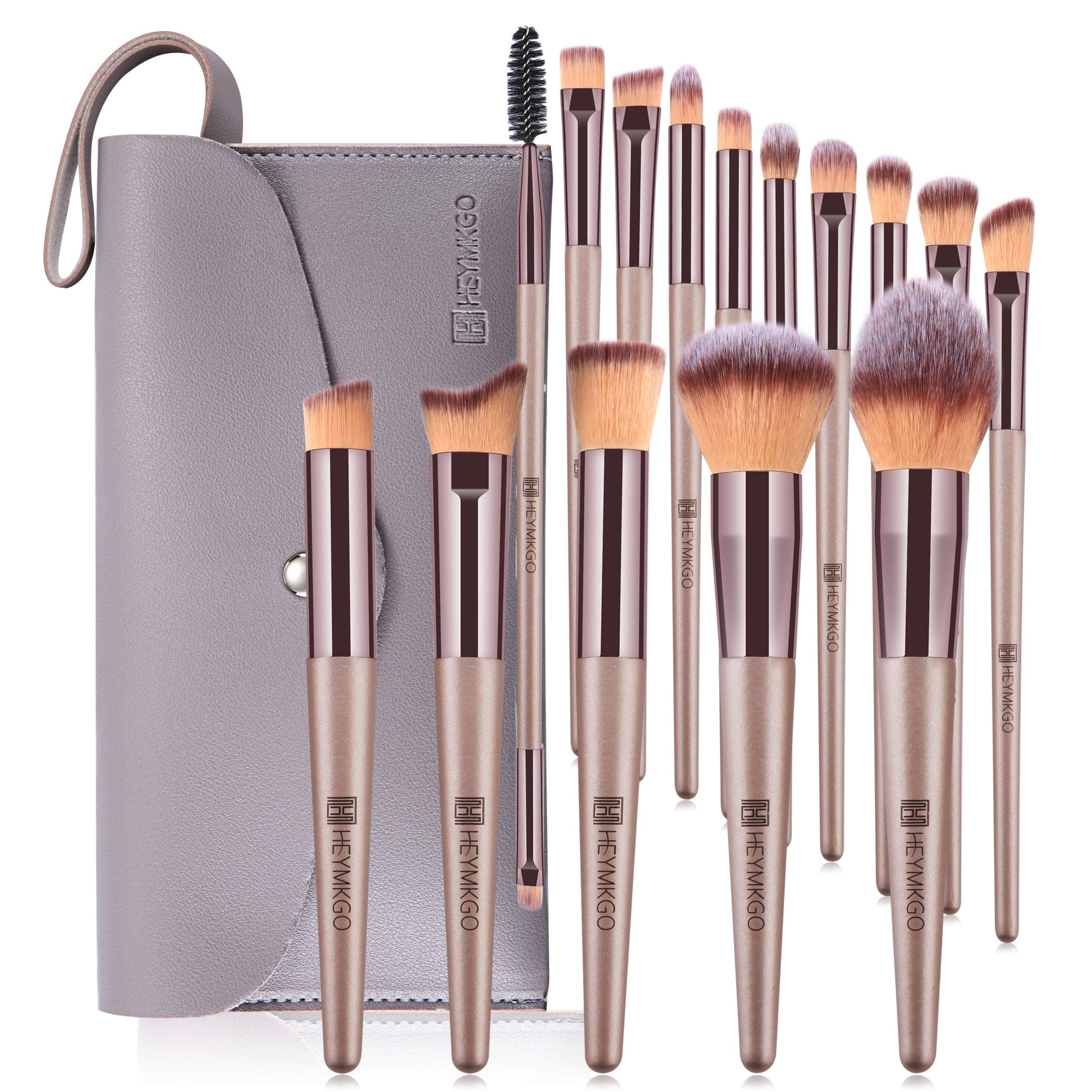 Makeup Brushes, 15 Pcs Make Up Brushes Set Professional Champagne Gold Makeup Brush Pack, Foundation Blending Powder Blush Concealers Eyeshadow Eyeliner Make-up Brush Kits with Cosmetics Bag