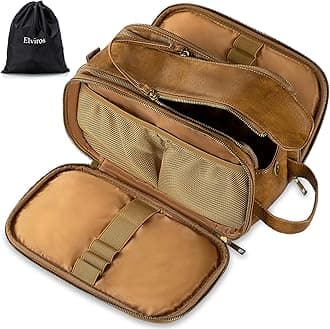 Elviros Toiletry Bag for Men, Large Travel Shaving Dopp Kit Water-resistant Bathroom Toiletries Organiser PU Leather Cosmetic Bags