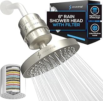 SparkPod Luxury Filtered Shower Head Set 23 Stage Shower Filter - Reduces Chlorine and Heavy Metals - High Pressure Showerhead Filter (6" Round, Brushed Nickel)