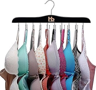 Large Bra Hanger and Bra Organizer for Closet – Tank Top Hanger Space Saving for House, Dorm, Apartment - Foldable Wooden for Closet Organizer– with 20 Hook - Lotus Wood, Black, 1 Pack