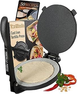 Tortillada - Premium Cast Iron Tortilla Press with Recipes & Instructions (20 cm)