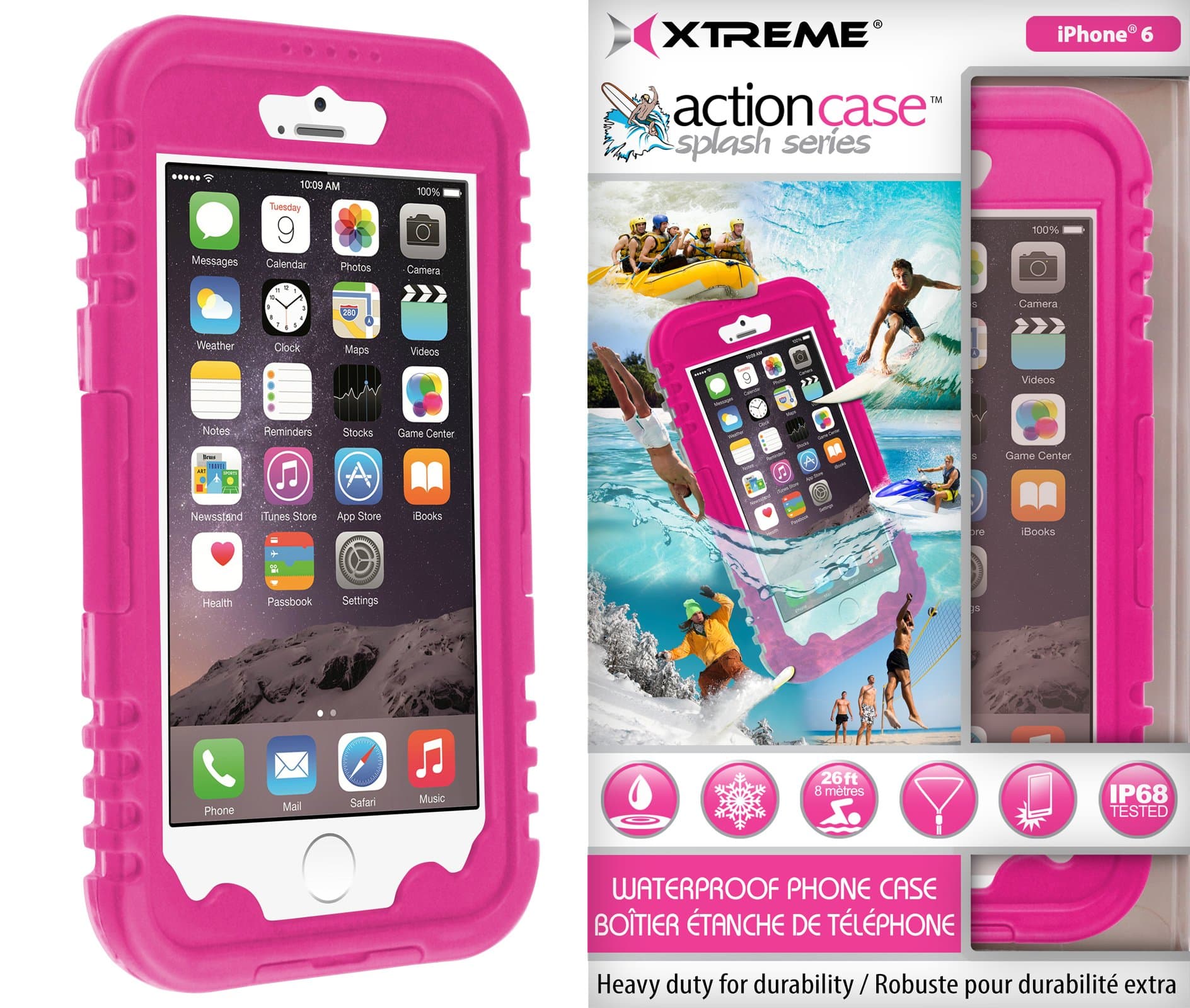 Action Case waterproof iPhone 6 Case w/ Snow, Dirt, Dust, Mud, Sand, Weather, & Shock Proof construction, Adjustable Neck Strap, & Locking Seal Tested at IP68 Standards (Peppy Pink)
