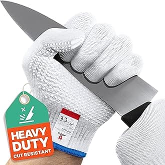 NoCry Heavy Duty Cut Resistant Work Gloves — Durable Cut Resistant Gloves with Grip Dots, Level 5 Cutting Gloves for Chefs