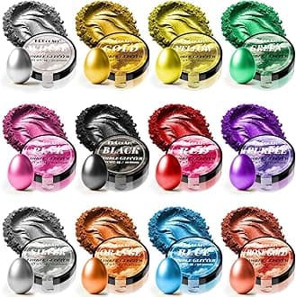 Edible Glitter for Drinks - 12 Colors Luster Dust Edible with Spoons Brushes, Food Grade Edible Glitter for Cake Decorating, Shimmering Edible Powder for Fondant, Chocolate, Strawberries, Candy - 4g