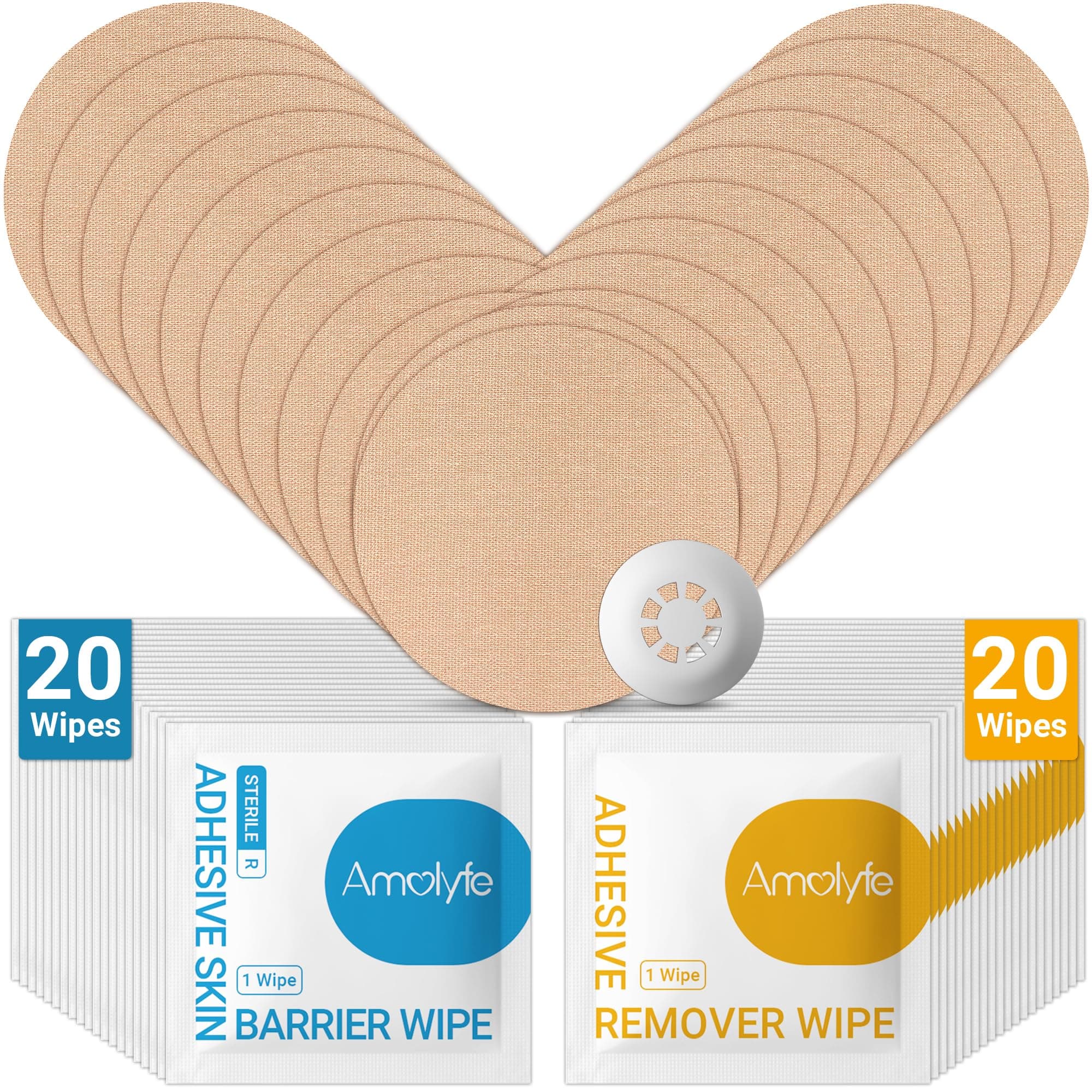 Libre 3 Sensor Covers Solution Kit - 20 Pack Libre 3 & Plus Covers Waterproof, 20 Skin Barrier Wipes & 20 Adhesive Remover Wipes for Enhanced Adhesion & Skin Protection (Tan)