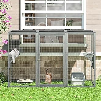 Catio Outdoor Cat Enclosure, Large 71" Catio Window, Heavy Duty Steel Mesh Cat Patio with Lockable Door, Large Catios for Balcony, Grey