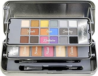 The Color Workshop, Hello Beautiful, Face and Shadow Tin Case with Cantilever Trays, Complete Professional Make up Kit, Includes Eyeshadow, Blush, Highlighter, Brushes and More, Makeup Kit for Women
